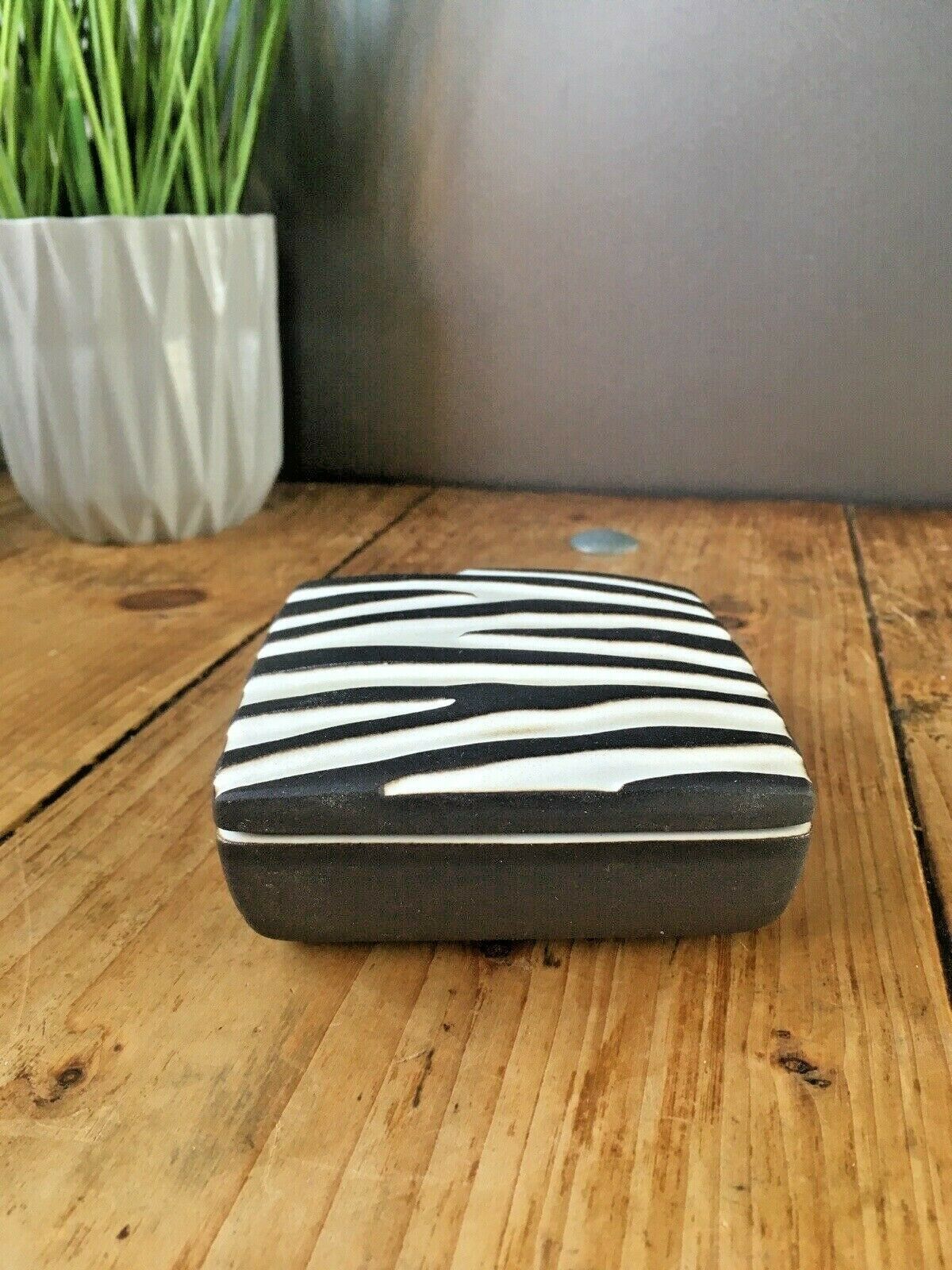 50's Mid Century Modern Jaap Ravelli Textured Zebra Animal Print Trinket Box Pot photo for sale