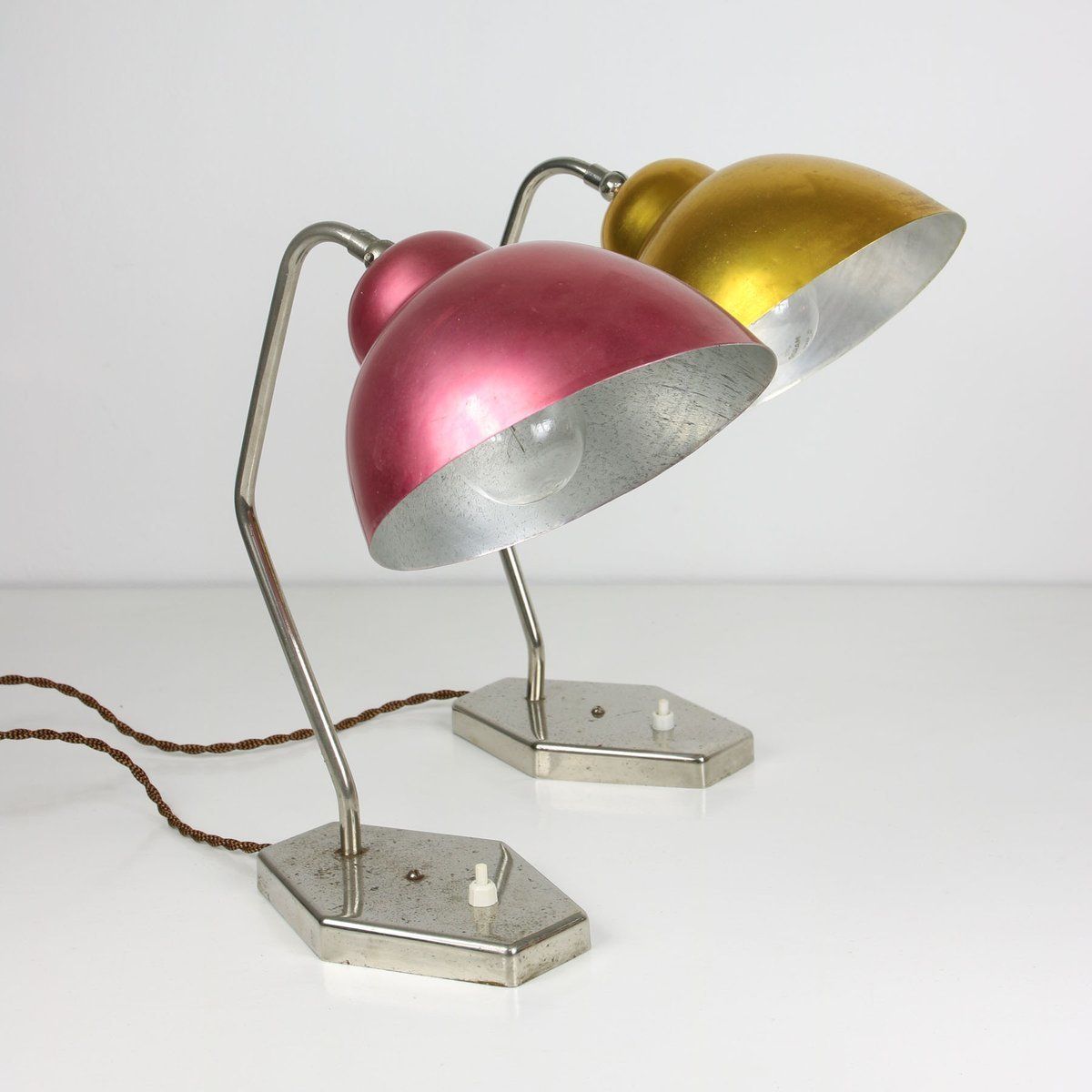 Mid Century Gold And Red Table Lamps, 1950s, Set Of 2 photo furniture