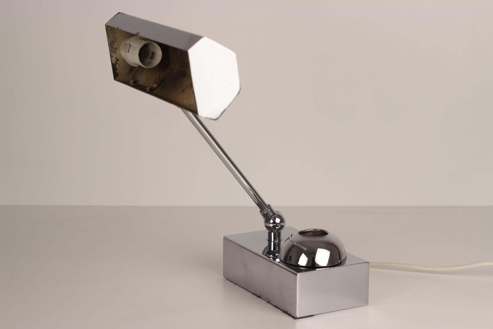 Art Deco Adjustable Chrome Bankers Desk Light With Inkwell Or Pen Desk Tidy 1920 photo Lighting