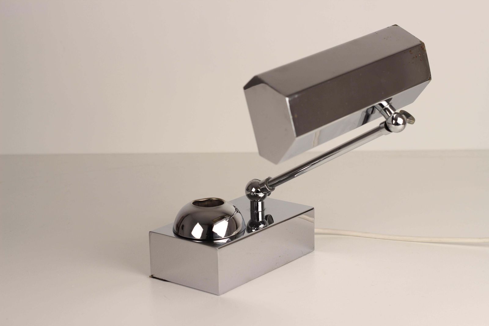 Lighting Art Deco Adjustable Chrome Bankers Desk Light With Inkwell Or Pen Desk Tidy 1920 photo