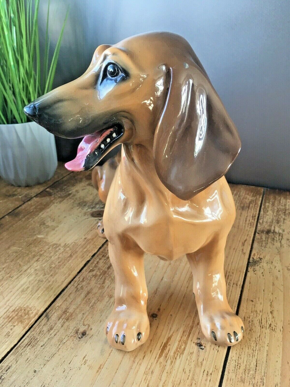Art Large Antique / Vintage Italian Pottery Fireside Sitting Dachshund Sausage Dog photo