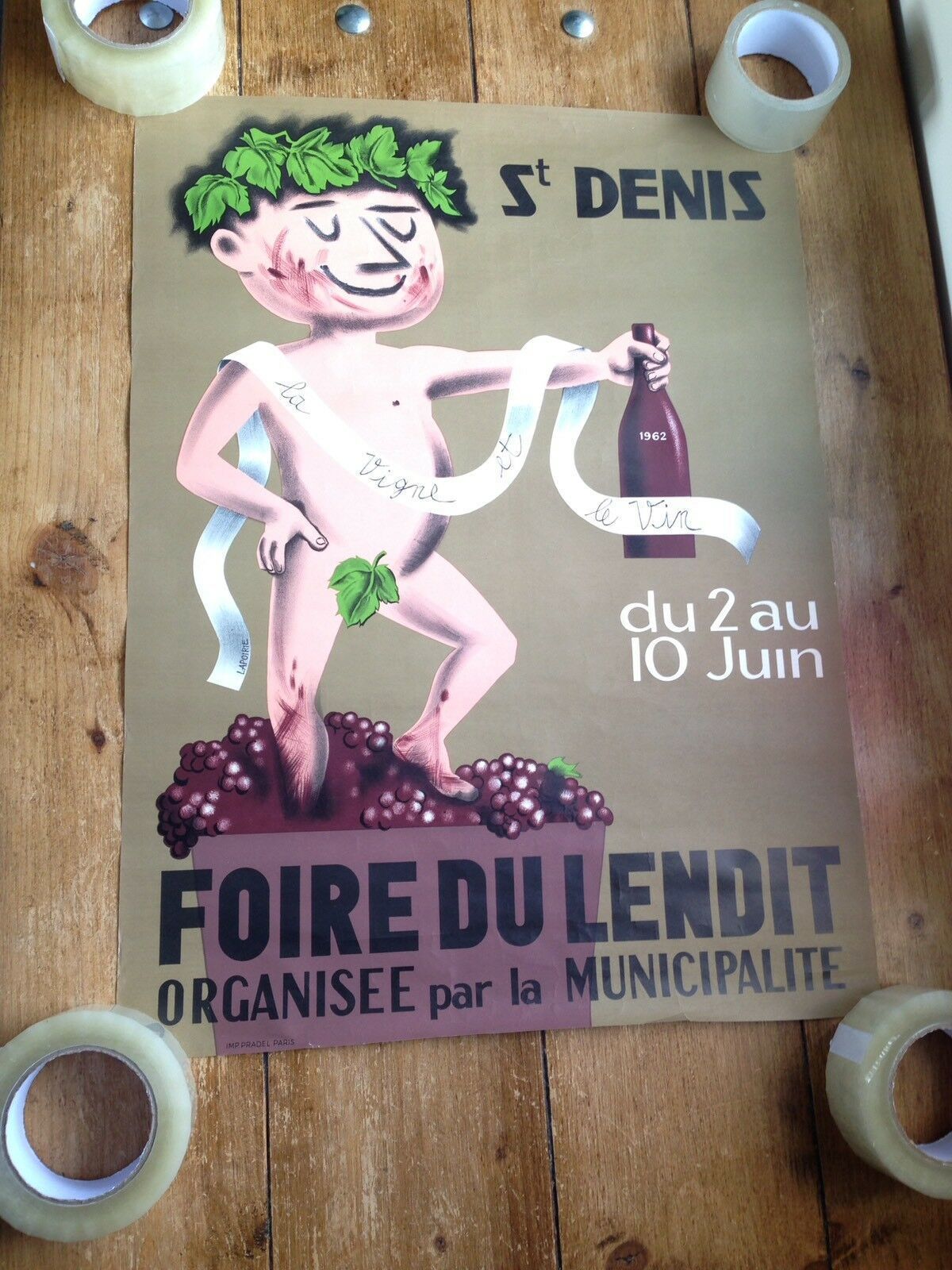 Unframed Large Original C1962 Saint Denis Foire Du Lendit French Poster Paris Mid Century La Vigne Et Le Vin The Vine & The Wine photo 85.0