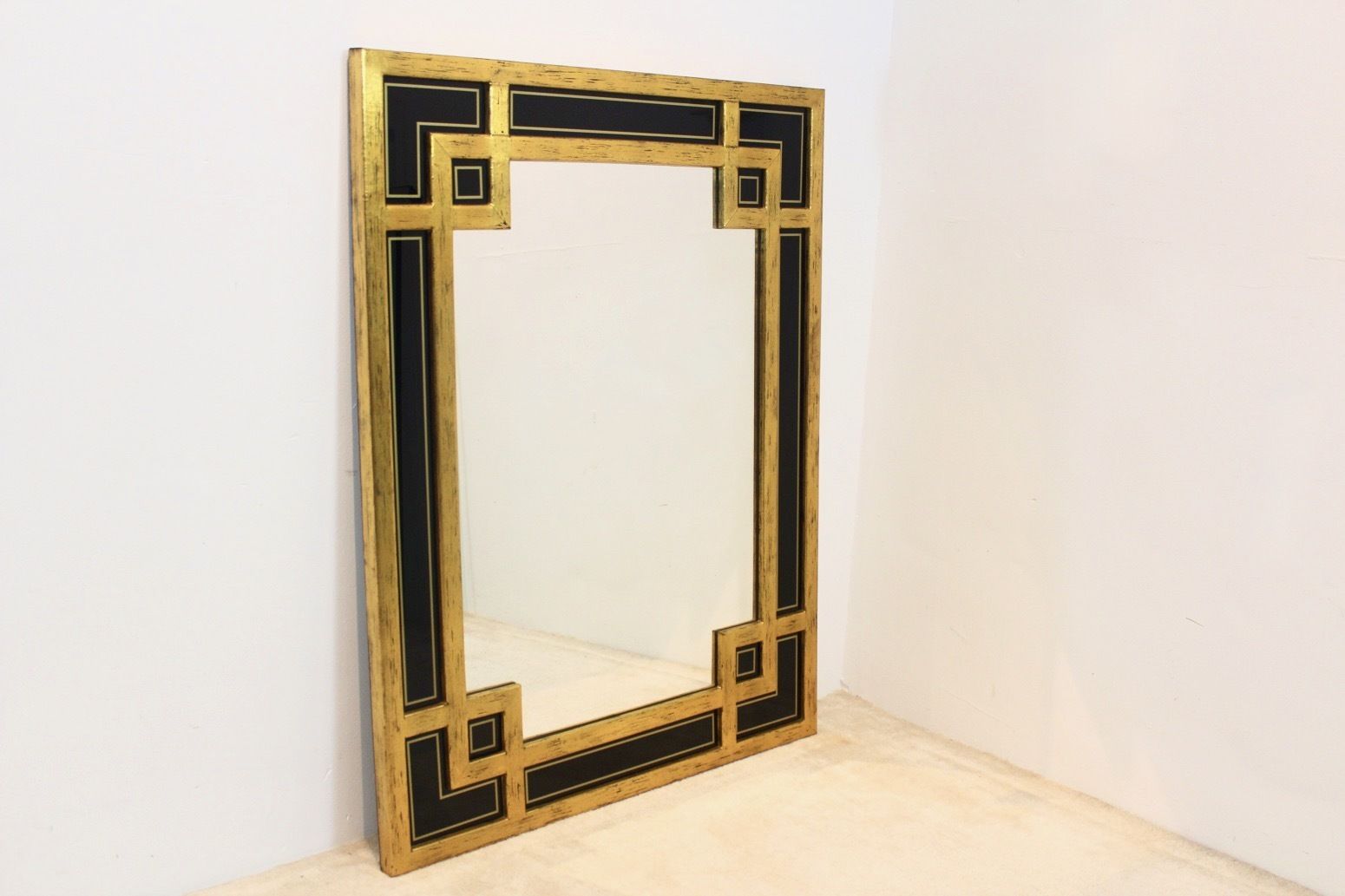Giltwood And Black Glass Mirror By Deknudt Belgium