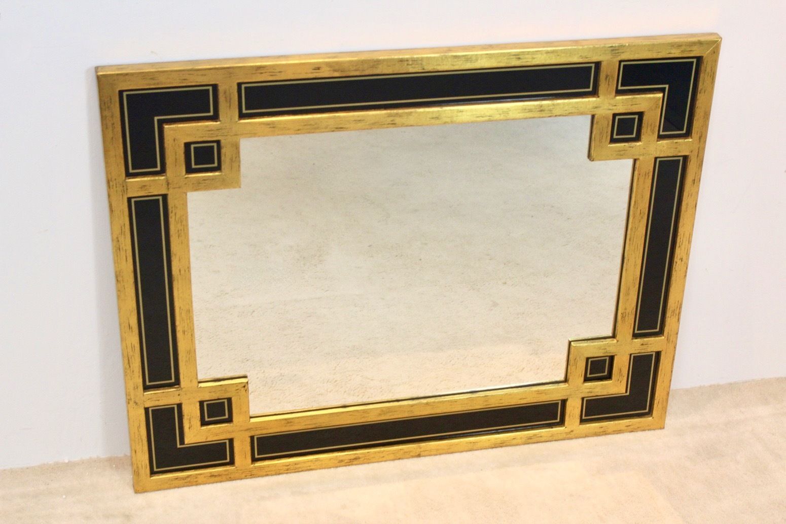 photo for sale Giltwood And Black Glass Mirror By Deknudt Belgium