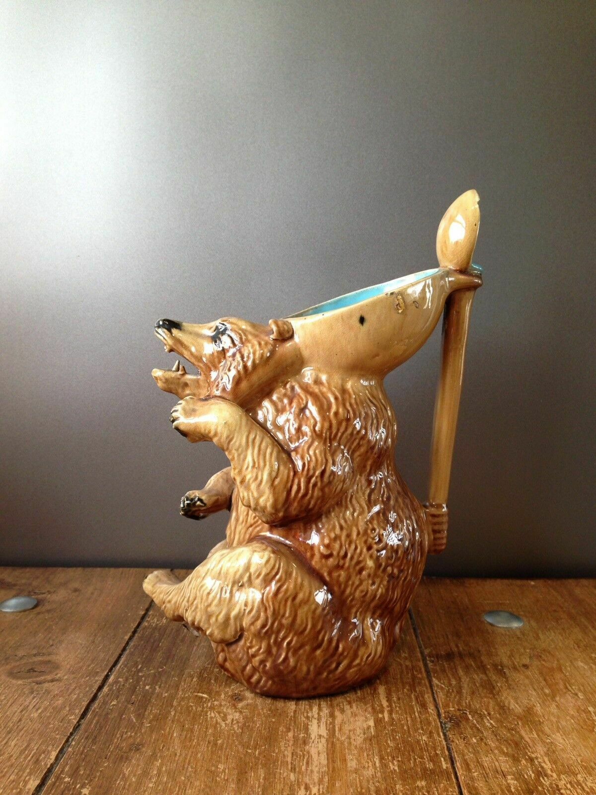 Rare 10" Antique 19th C English Majolica George Skey Honey Bear Jug Pitcher Af photo furniture