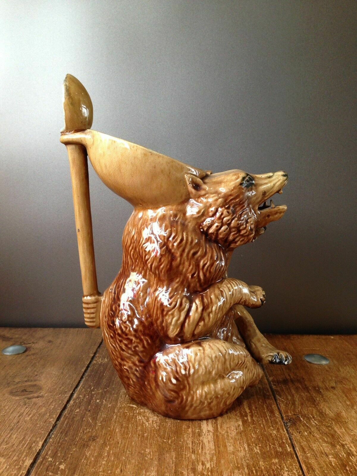 Rare 10" Antique 19th C English Majolica George Skey Honey Bear Jug Pitcher Af photo vinterior