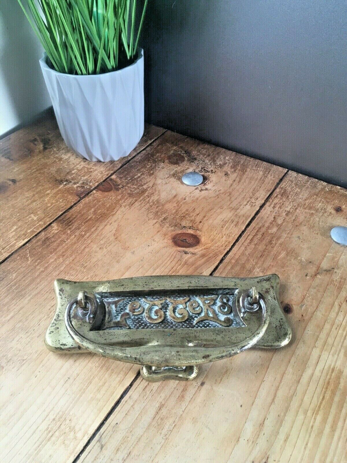Reclaimed Antique Art Nouveau Brass Door Knocker Letter Box Mail Posting Slot photo Home Fixtures