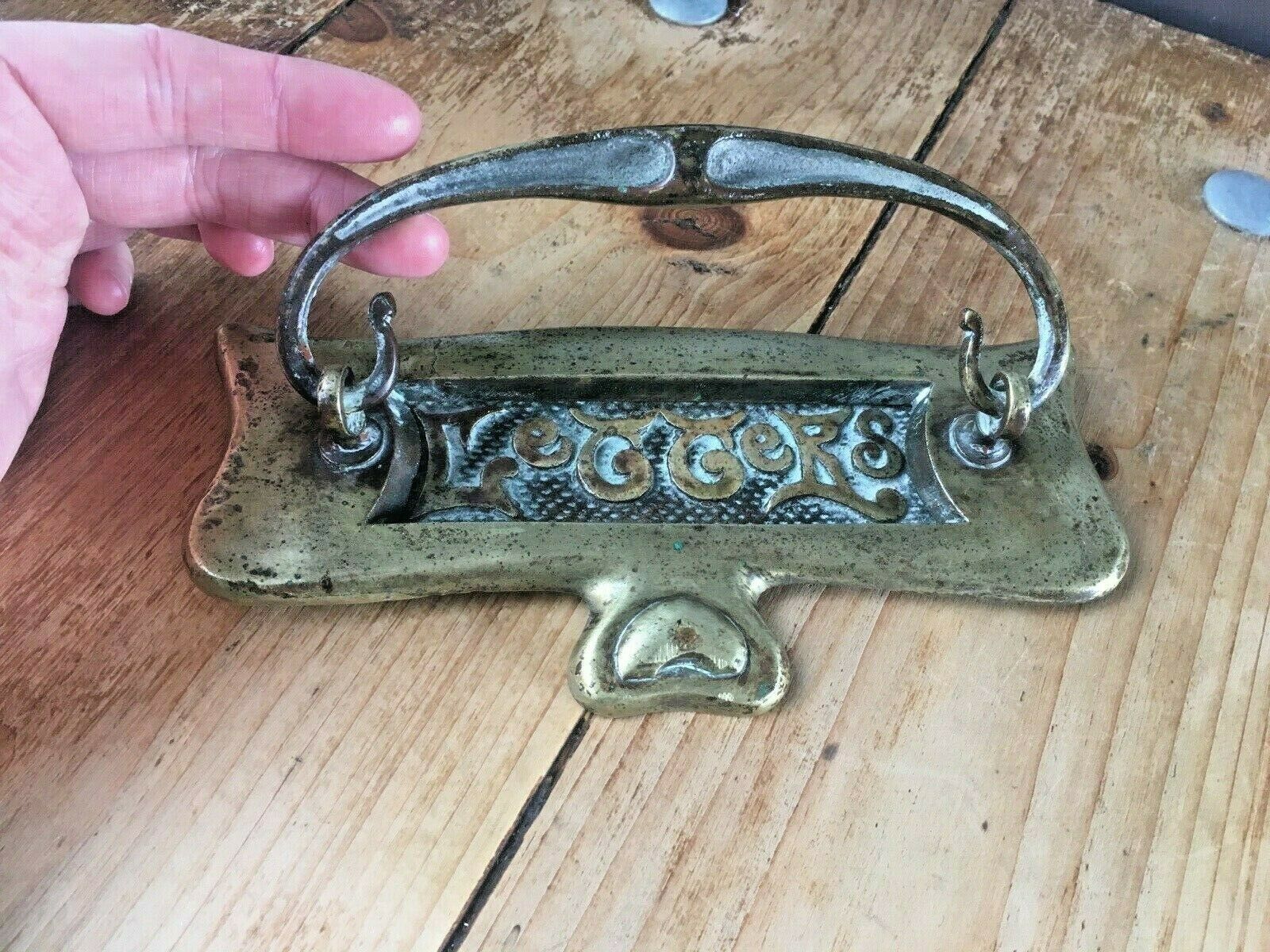 Reclaimed Antique Art Nouveau Brass Door Knocker Letter Box Mail Posting Slot photo vinterior