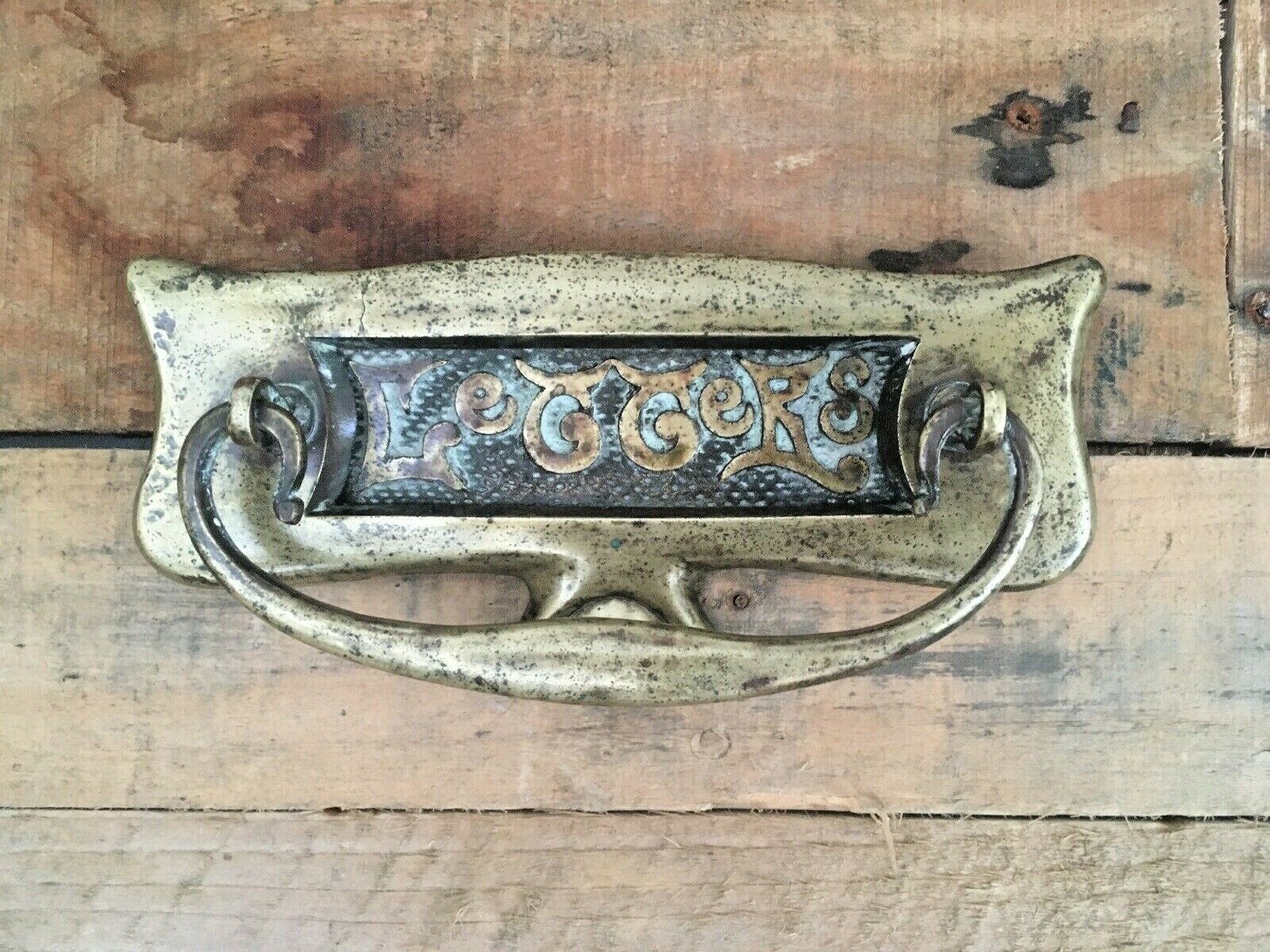 Reclaimed Antique Art Nouveau Brass Door Knocker Letter Box Mail Posting Slot photo vintage