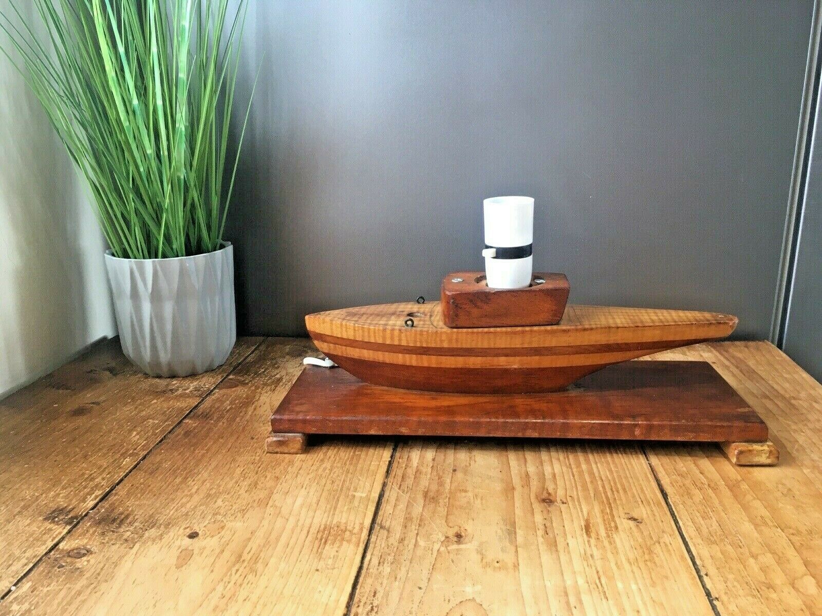 Lighting Art Deco Two Tone Wooden Sailing Ship Lamp Base Yacht Boat Vintage Retro Project photo