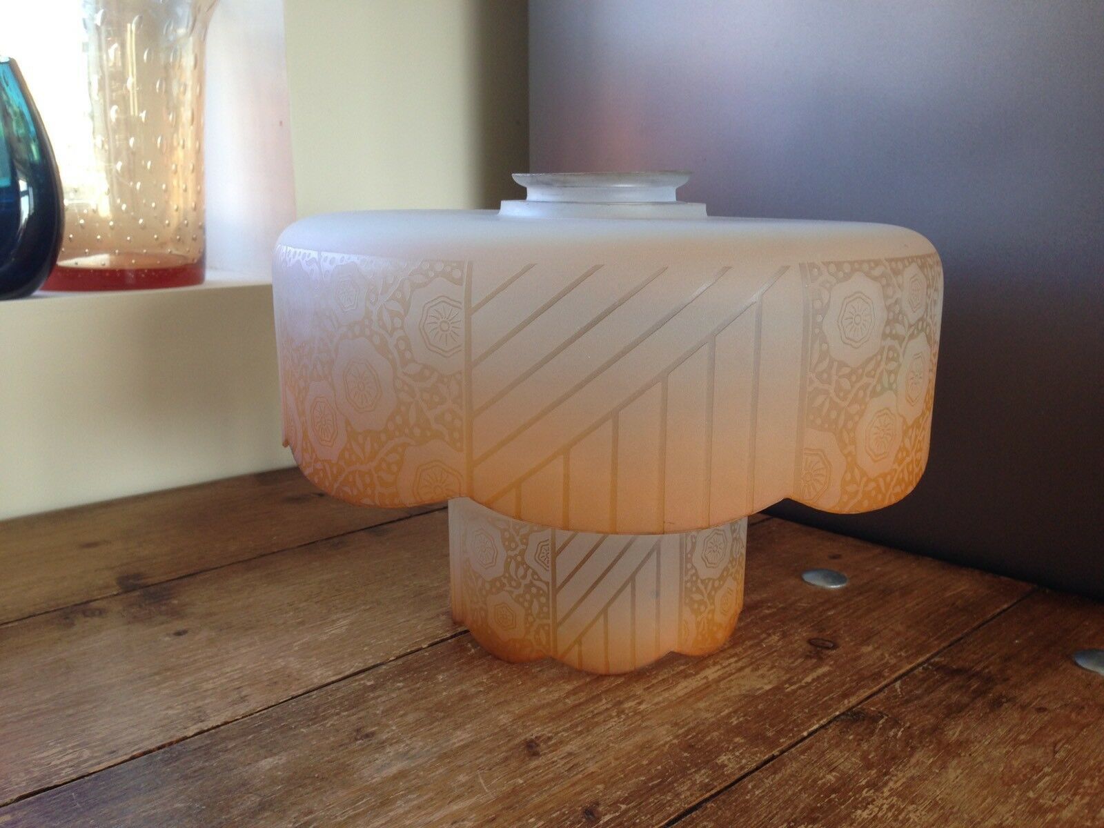 2 Piece Art Deco Orange Frosted Floral Flower Power Glass Ceiling Light Shade photo buy
