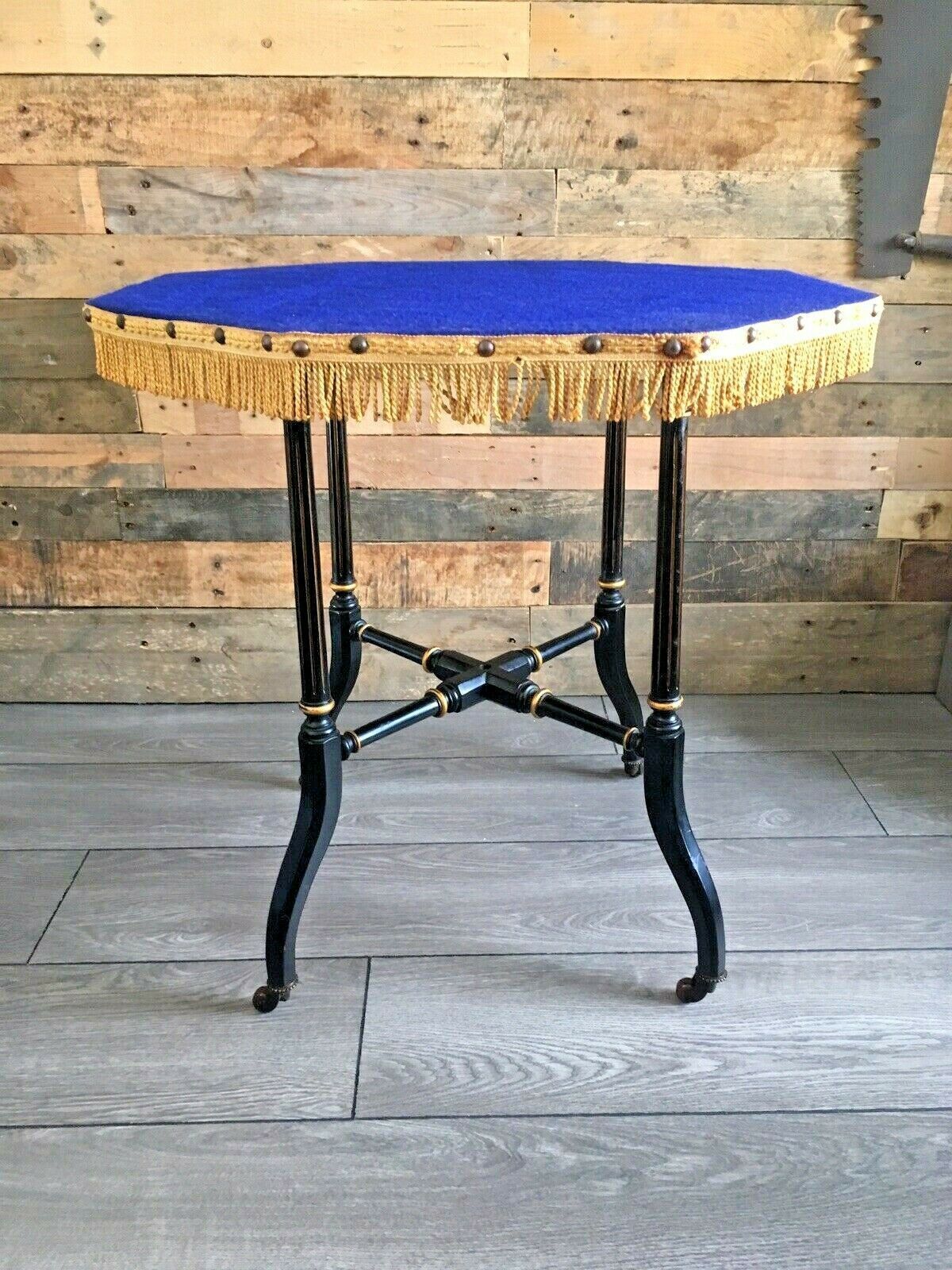 C1880 Aesthetic Movement Ebonised & Gilt Table Occasional Card Games Gypsy Skirt photo vinterior