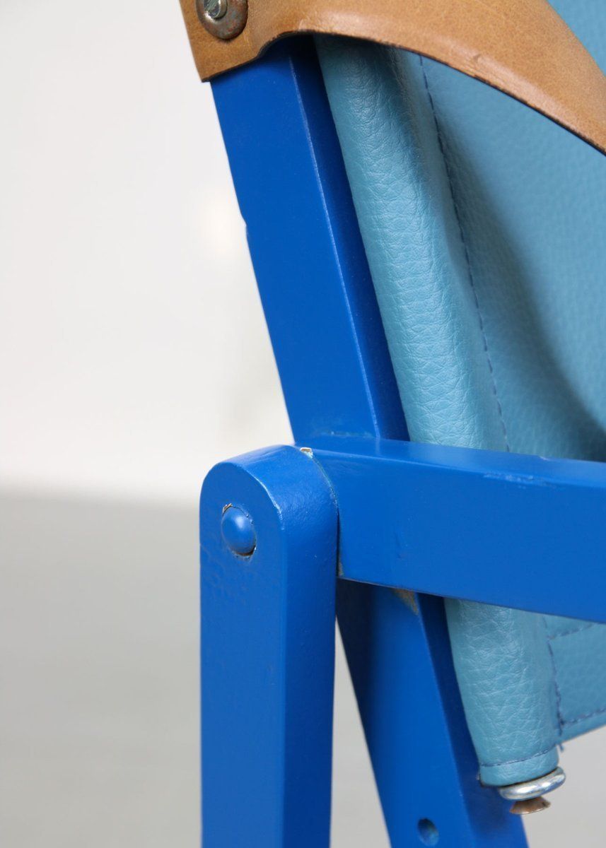 Mid Century Blue Wooden Foldable Stroller, 1960s photo vinterior