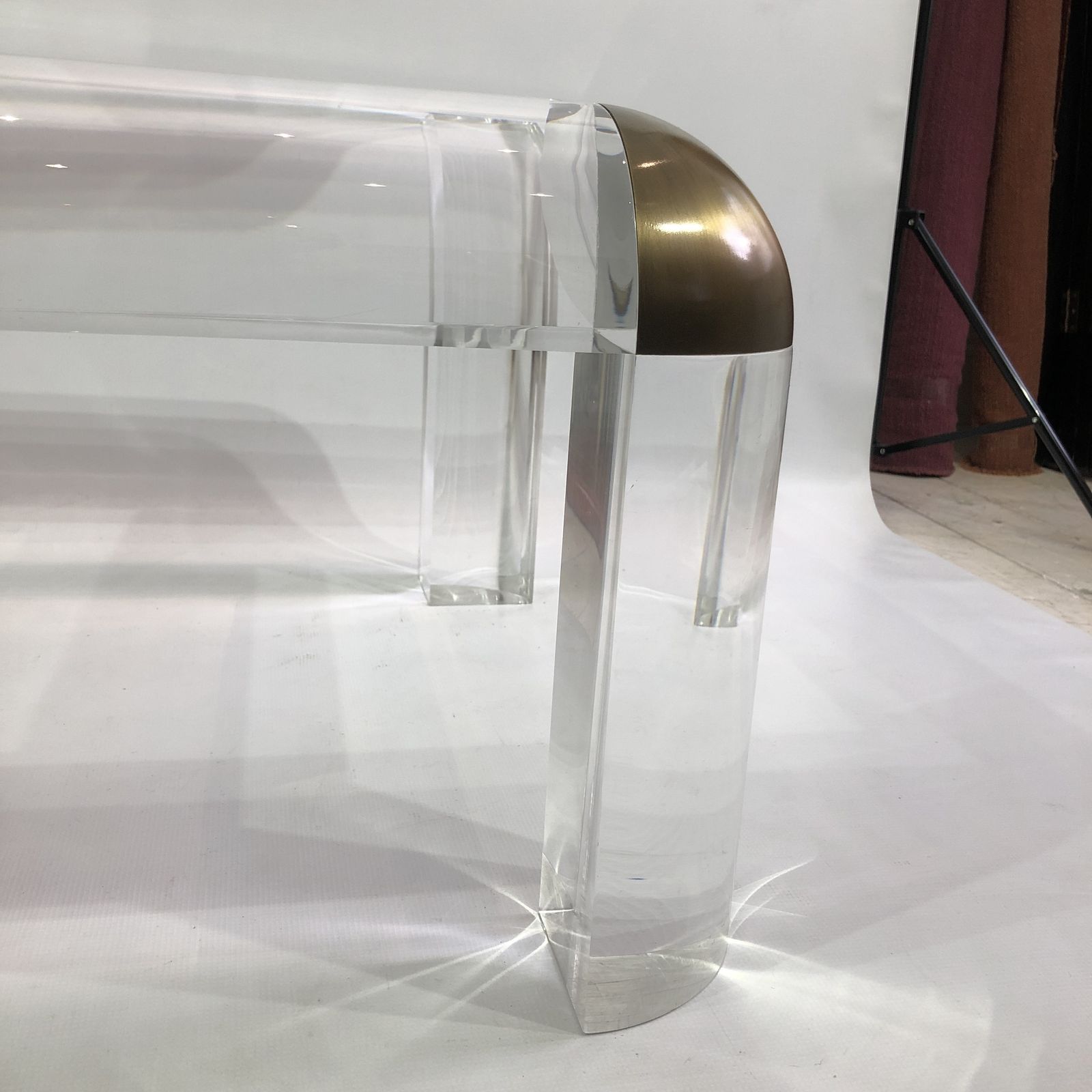 Lucite And Brass Karl Springer Style Coffee Table 1970s Modernist Mid Century photo furniture