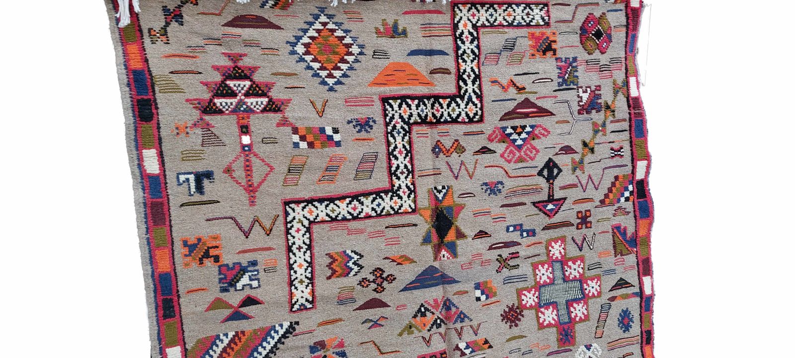 Handmade Traditional Moroccan Rug. Berber Carpet Natural Wool And Camel Hair / 8.3x5.4 Ft photo for sale