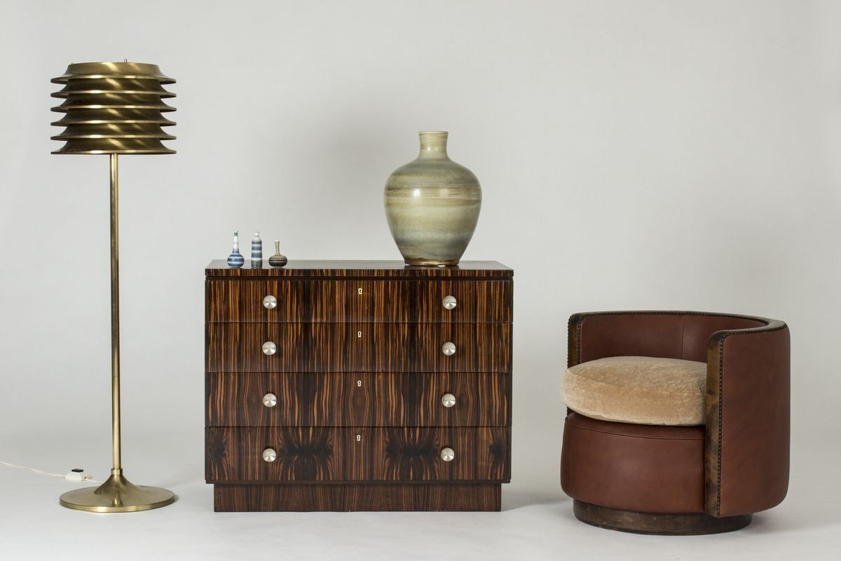 photo furniture Zweedse Functionalistische Ladekast In Zebrano En Zebrahout, Ca. Jaren 1930