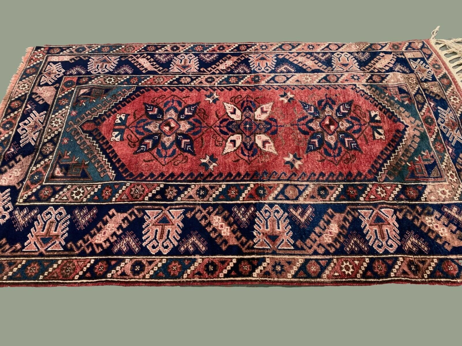 Vintage Turkish Tribal Rug Veg Dye 220x132 Cm Turkish Carpet Red photo Textiles