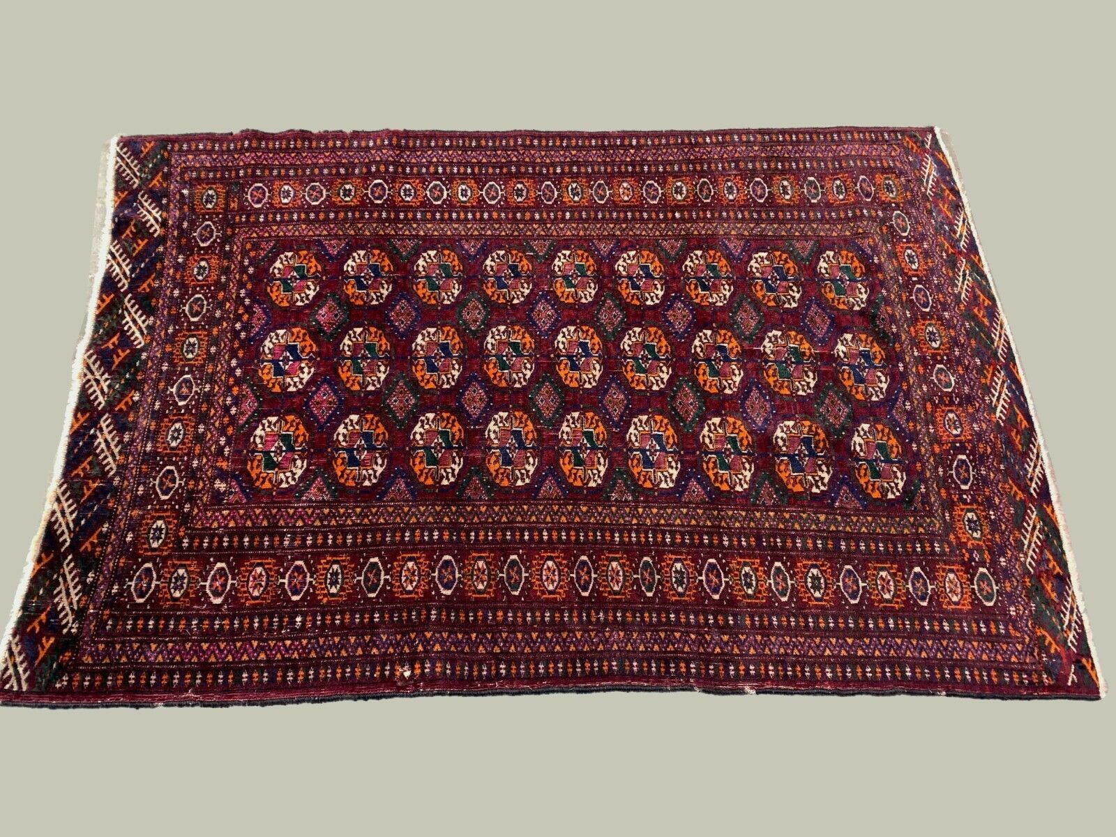 Antique Turkmen Tekke Rug, 144x97 Cm Turkoman Bokhara Red Black Beige photo furniture