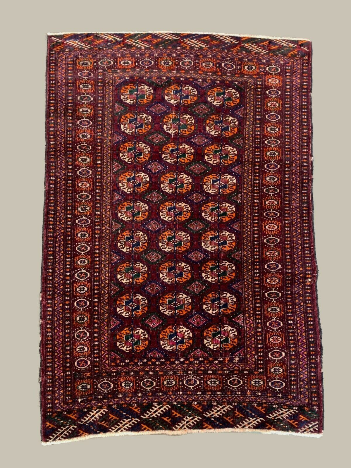photo for sale Antique Turkmen Tekke Rug, 144x97 Cm Turkoman Bokhara Red Black Beige