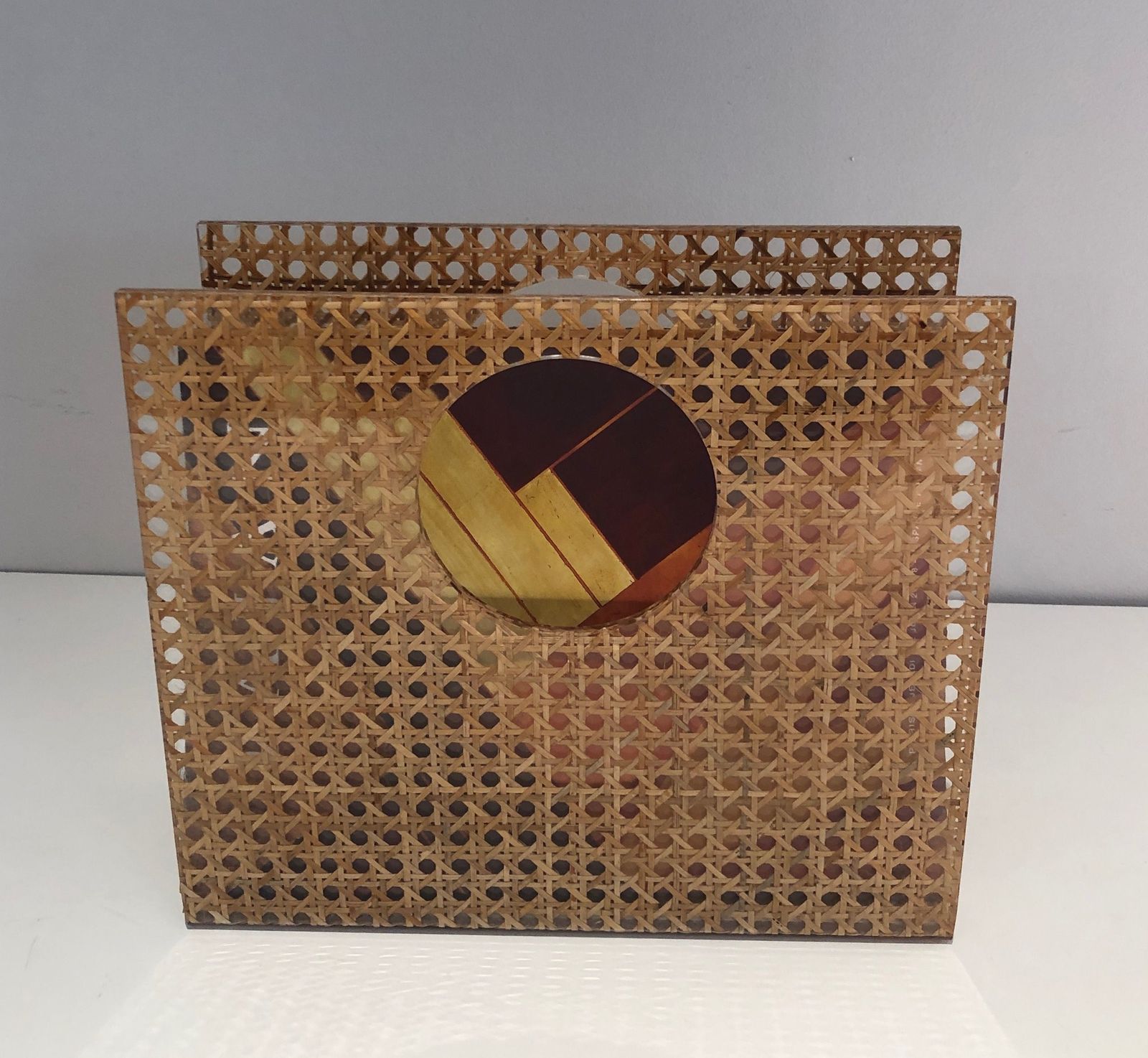 "Handbag" Magazine Rack In Plexiglass And Encrusted Caning In The Style Of Christian Dior And Gabriella Crespi photo for sale