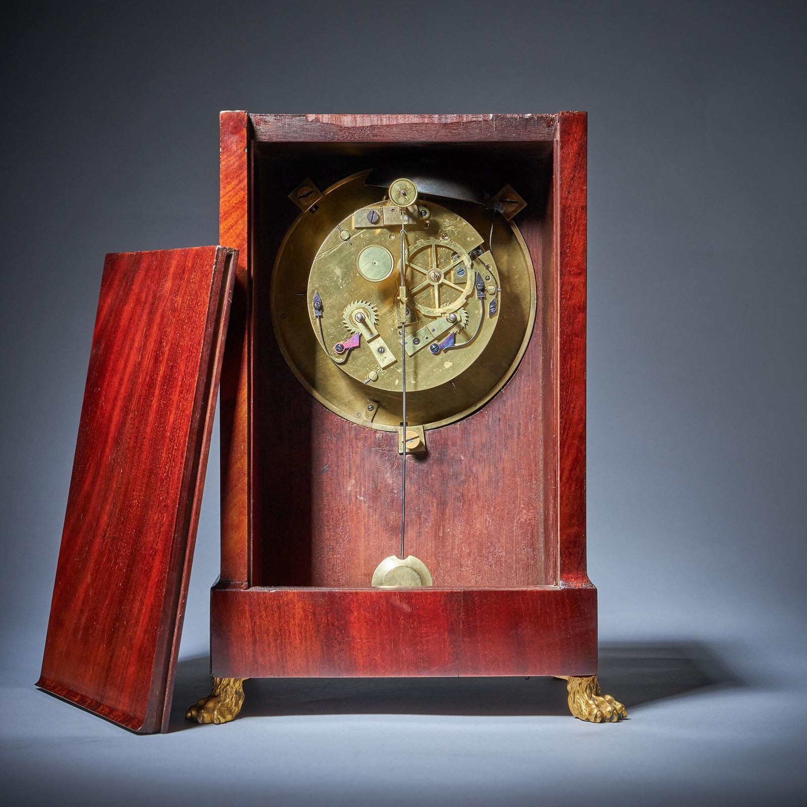 19th Century Flame Mahogany Mantel Clock By Breguet Raised By Lion Poor Feet photo vinterior