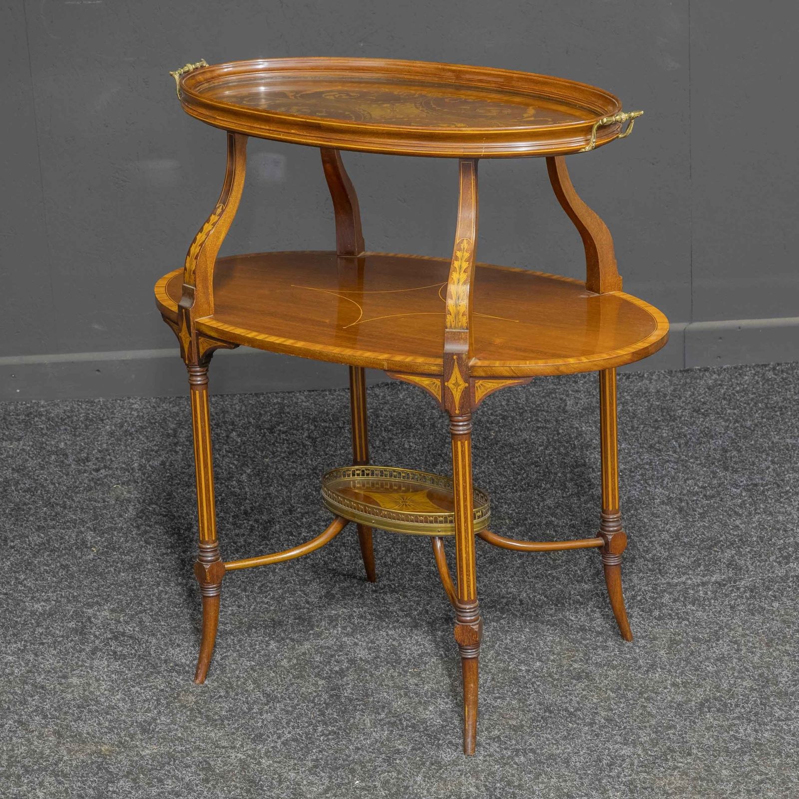Edwardian Inlaid Mahogany Etagere With Glass Tray Top