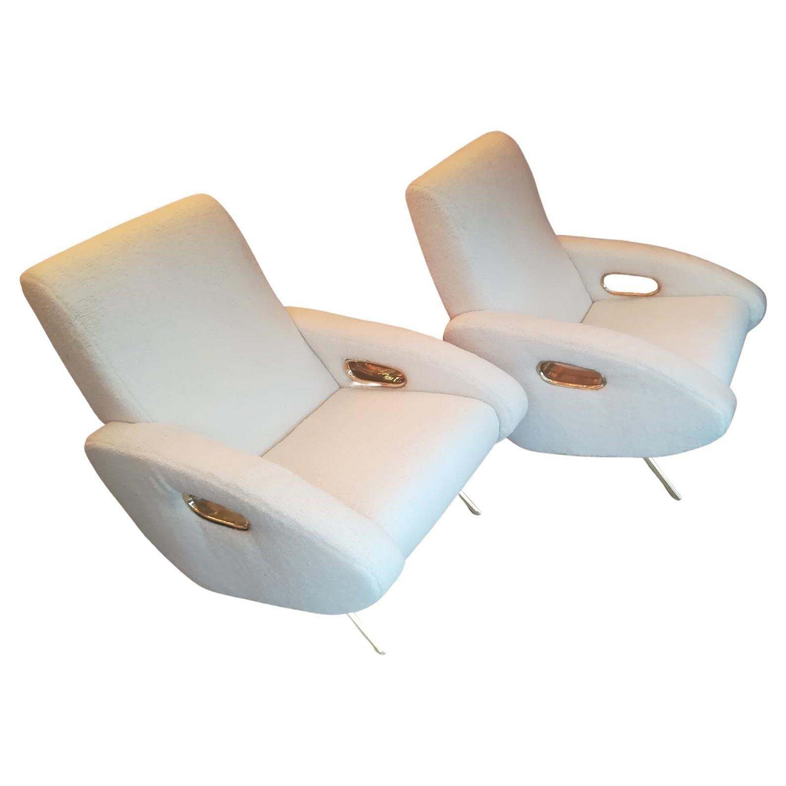 Pair Of Armchairs In Soft White Fabric
