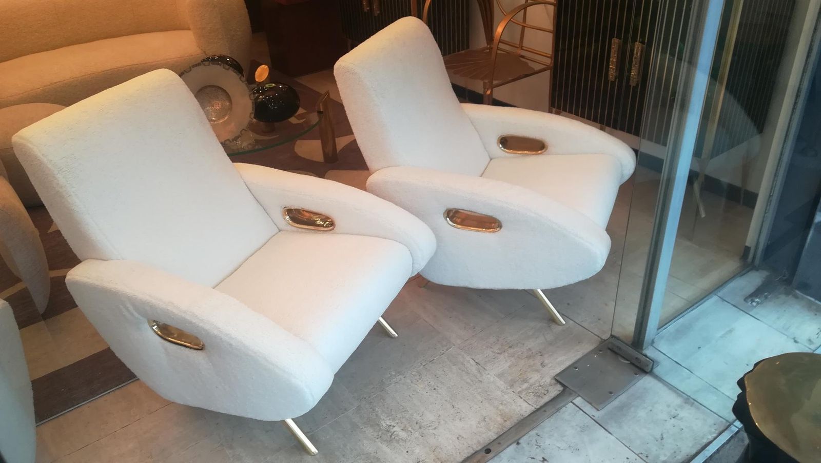 photo buy Pair Of Armchairs In Soft White Fabric