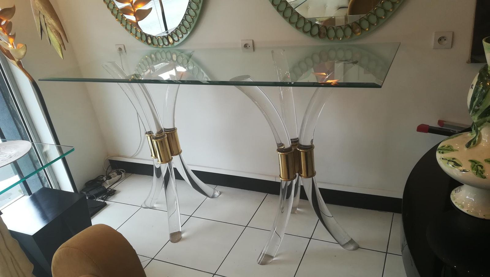 Plexiglass And Brass Console Circa 1970, With Glass Tray photo 3257.0