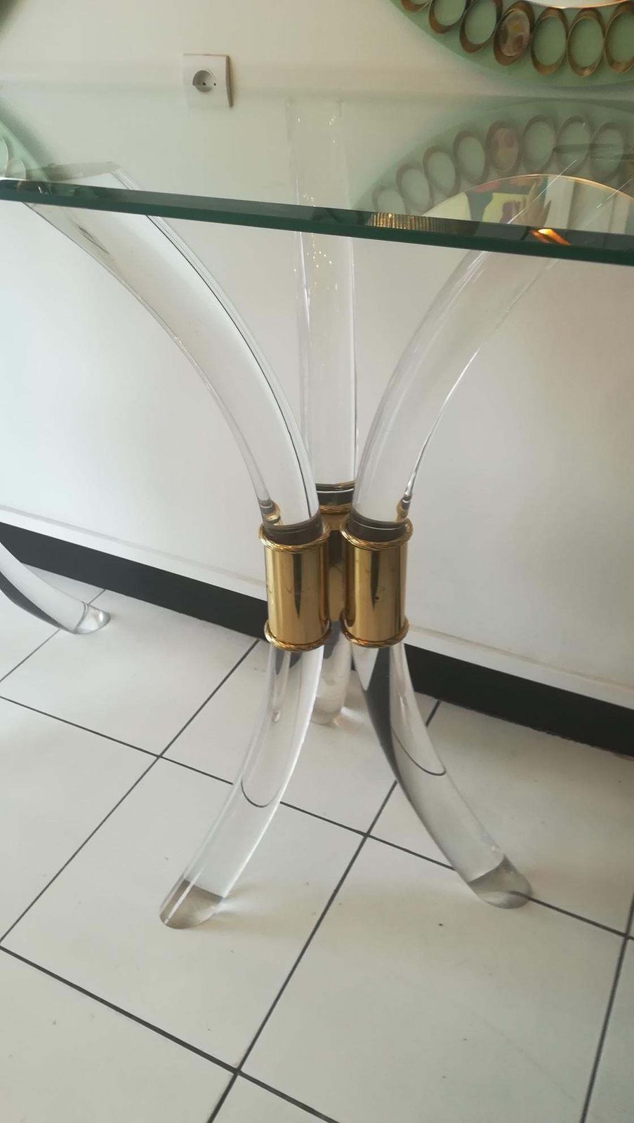 Plexiglass And Brass Console Circa 1970, With Glass Tray photo vinterior