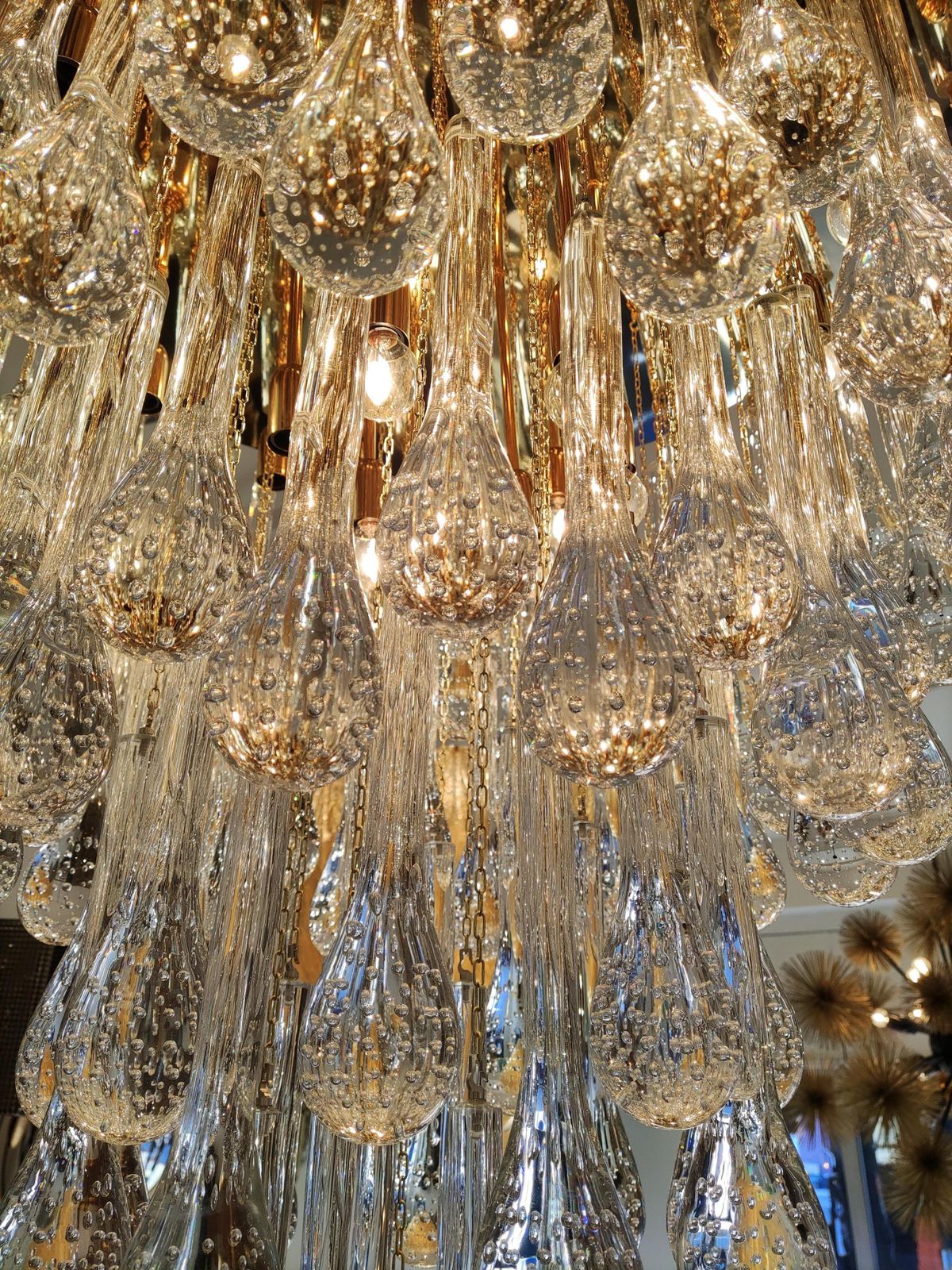 Murano Glass Chandelier Golden Brass And Crystal Drops photo buy