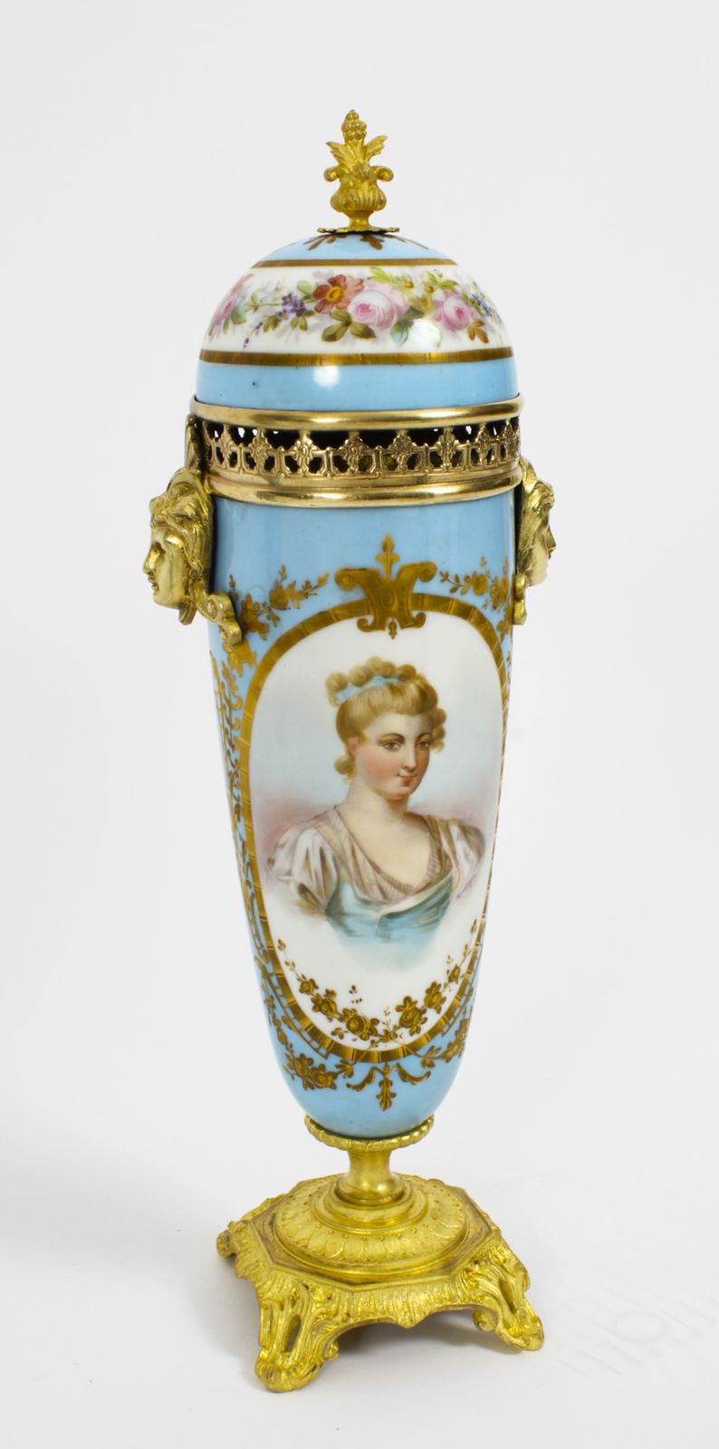 Antique Pair French Duck Egg Bleu Sevres Urns 19th C photo vinterior