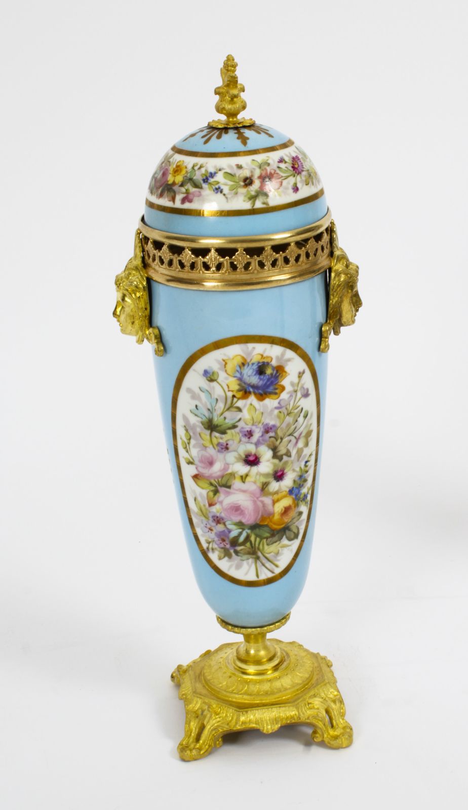 Antique Pair French Duck Egg Bleu Sevres Urns 19th C photo vintage