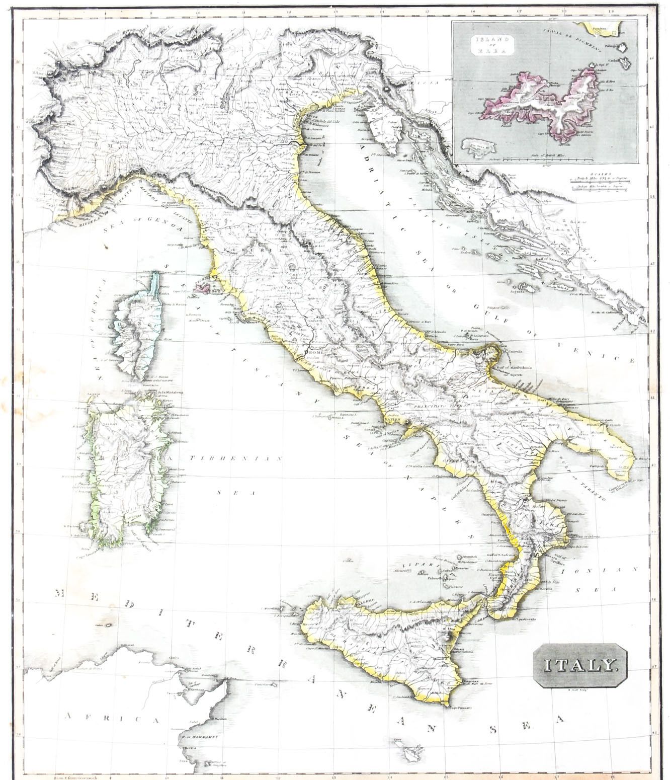 Antique Map Of Italy Drawn & Engraved By R. Scott For Thomsons, Edinburgh 1814 photo furniture