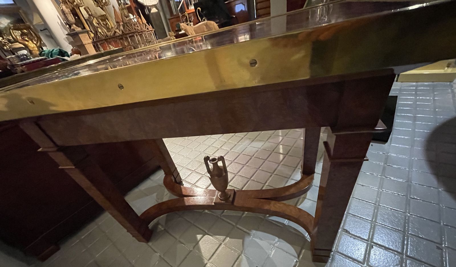 Russian Center Table In Elm Root Topped With Porphyry And Bronze. Circa 1830 photo vinterior