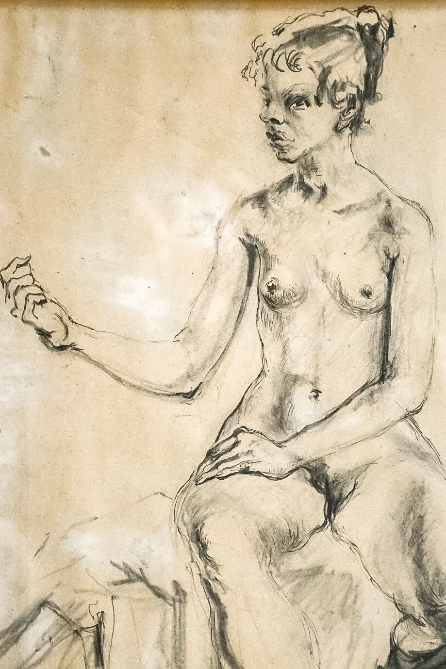 Seated Nude By Feliks Topolski, Original Framed Pencil Drawing photo for sale