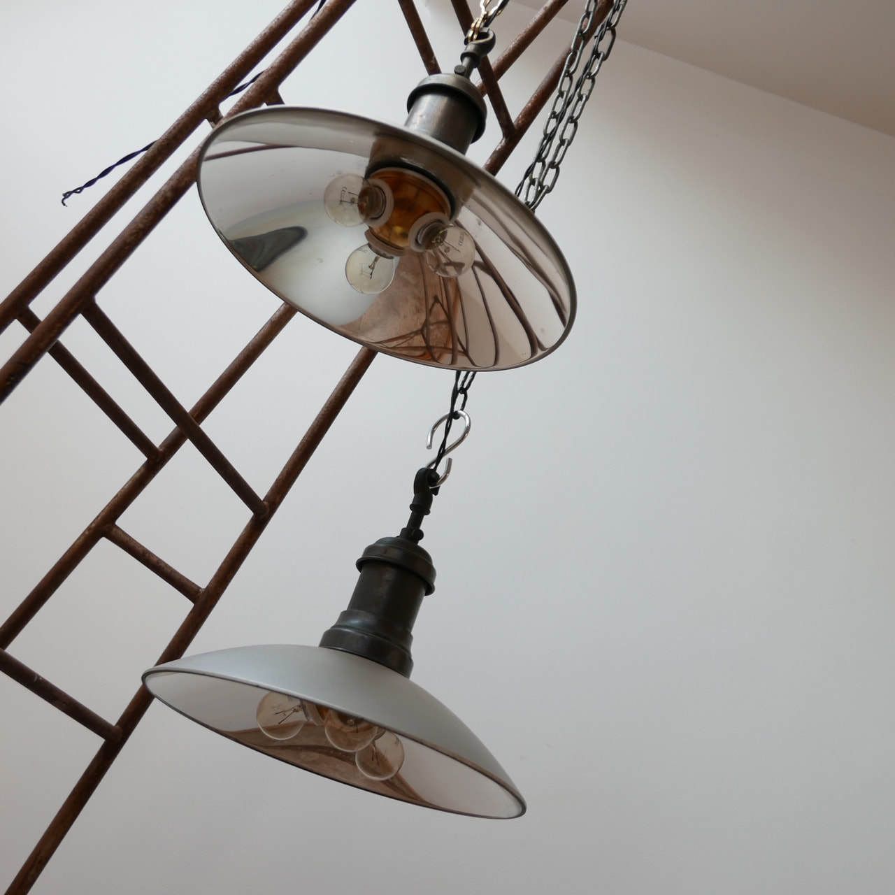 Mirrored Antique German Glass Pendant Lights (2) photo for sale