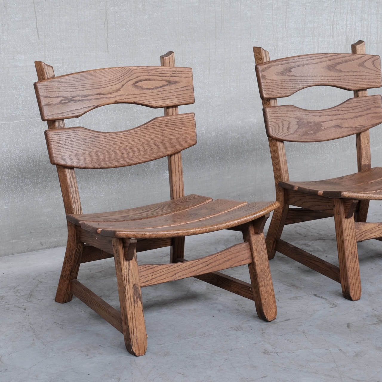 895.0 Brutalist Mid Century Low Wooden Lounge Chairs (7) photo
