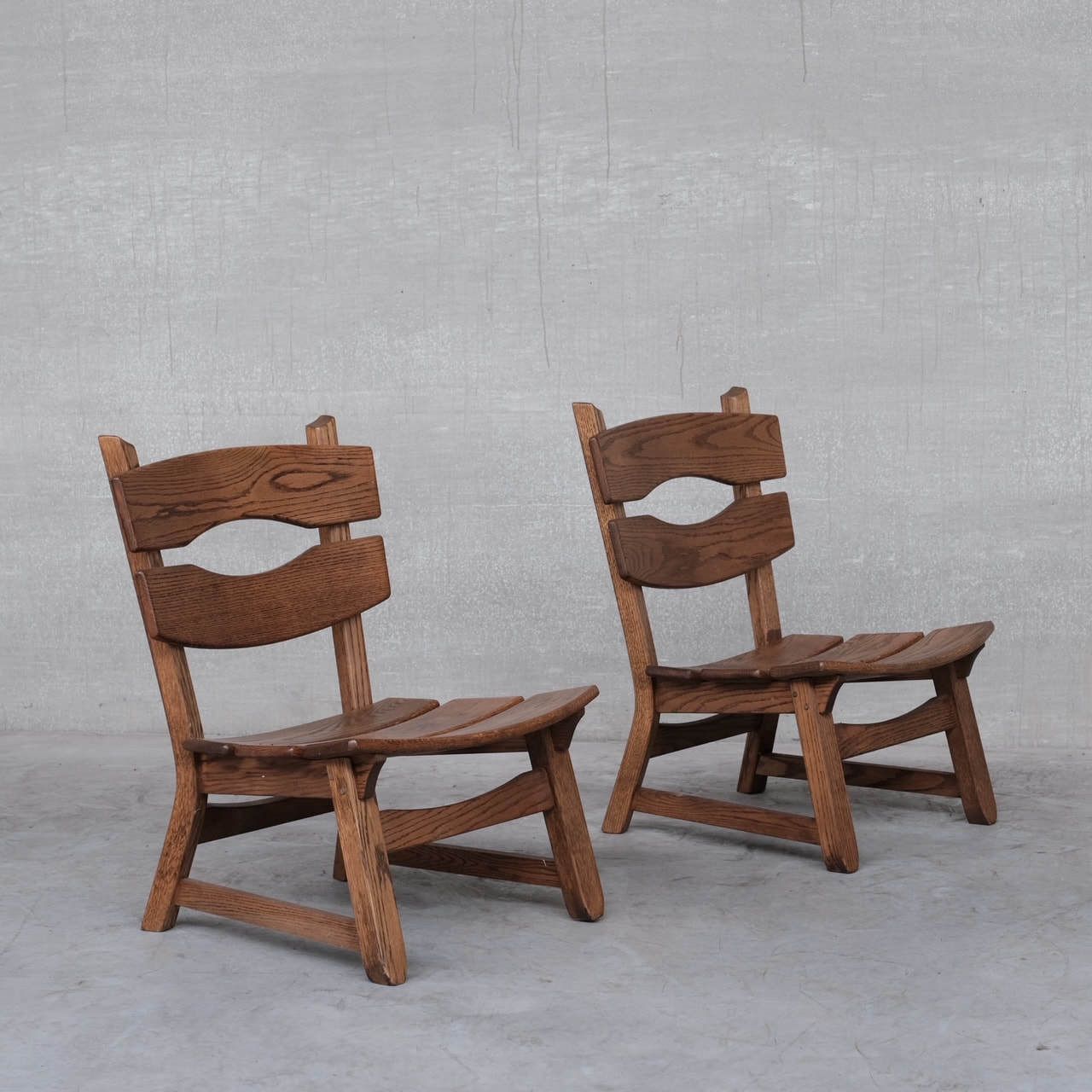 photo vinterior Brutalist Mid Century Low Wooden Lounge Chairs (7)