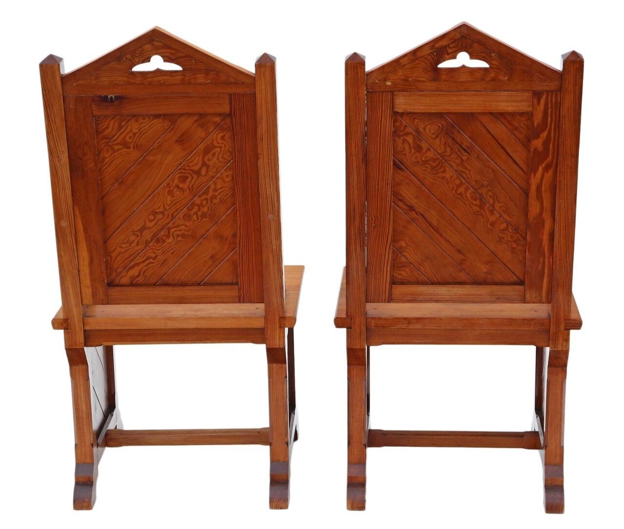 Pair Of Gothic Pitch Pine Throne Side Hall Bedroom Chairs C1900 photo buy