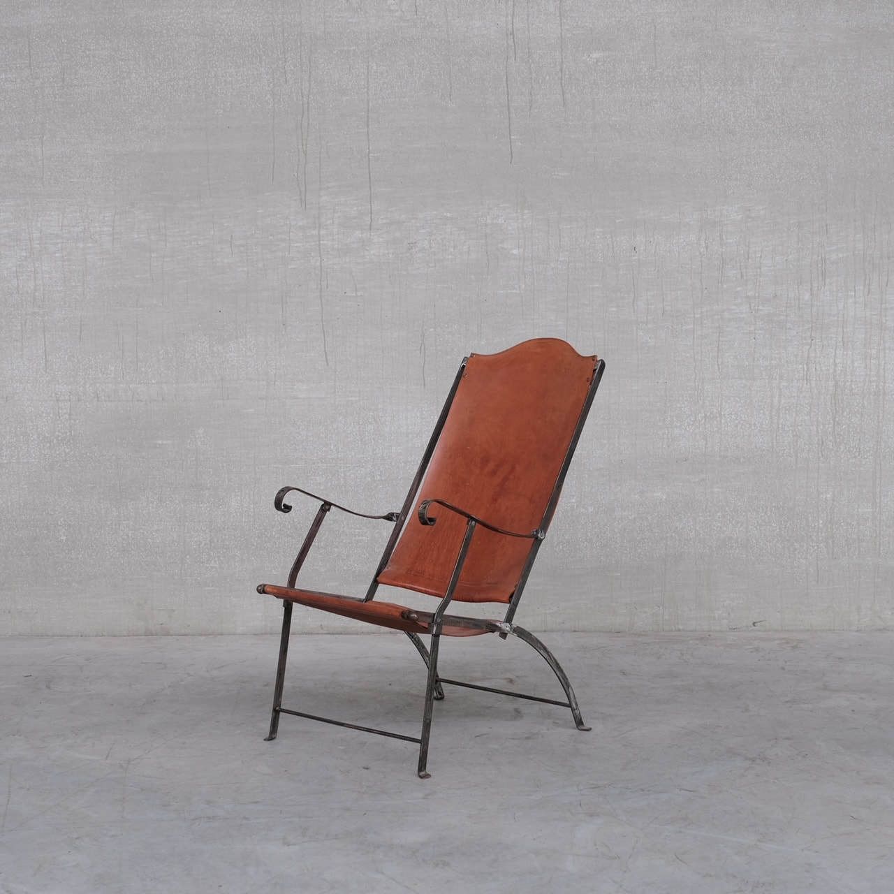 Pair Of Mid Century Leather And Metal Folding Armchair
