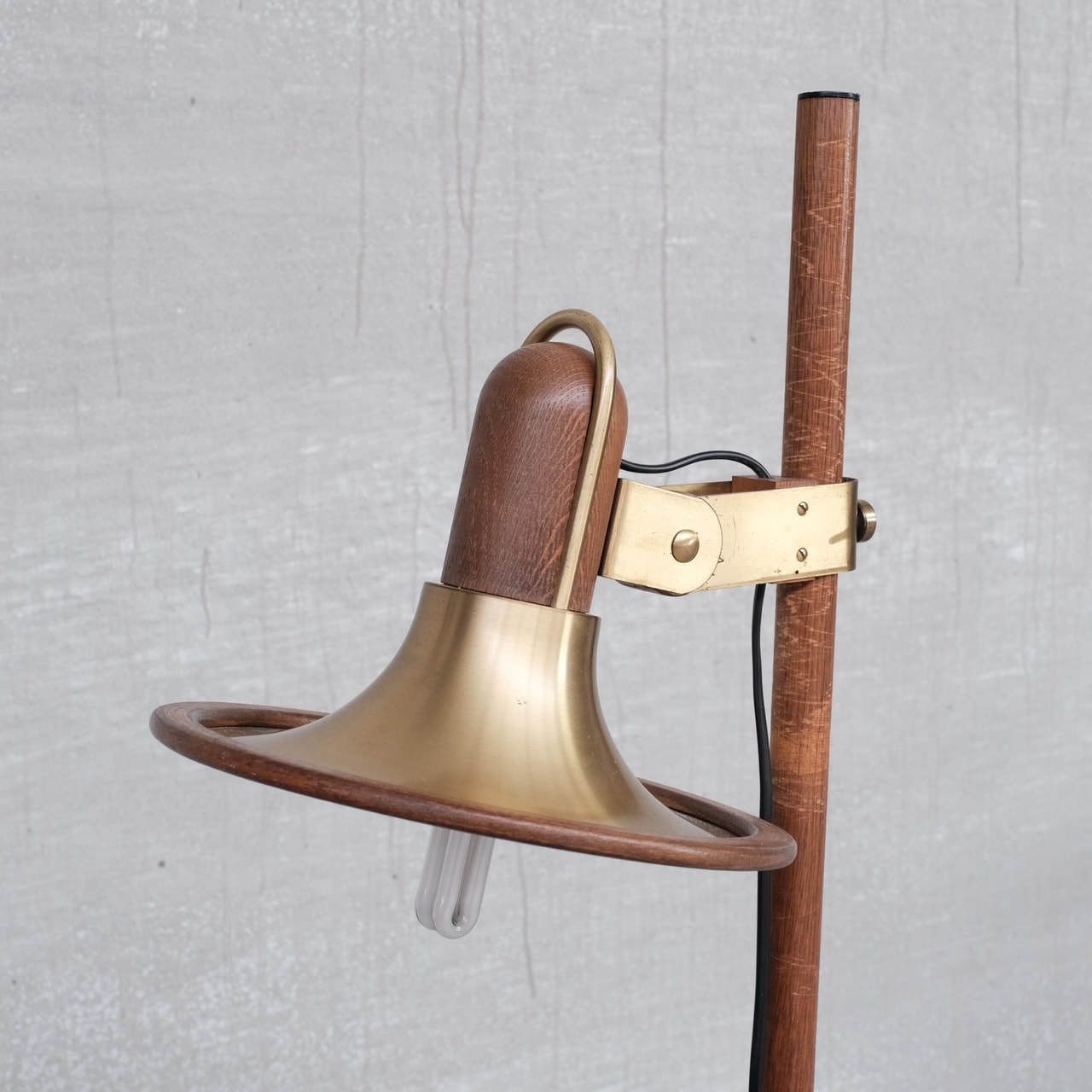 photo for sale Brass And Teak Mid Century French Floor Lamp