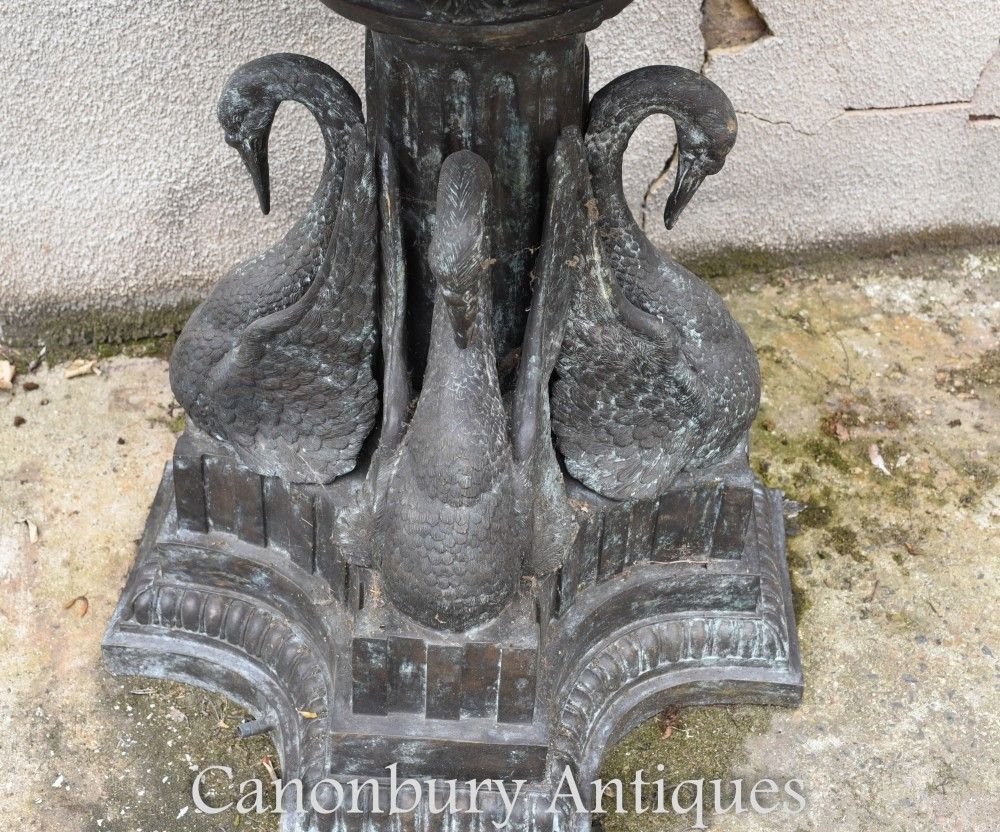 Bronze Cherub Fountain   Classical French Verdis Gris Swan Tiered Base photo vinterior
