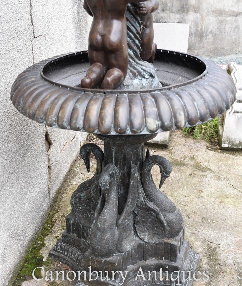 photo vinterior Bronze Cherub Fountain   Classical French Verdis Gris Swan Tiered Base