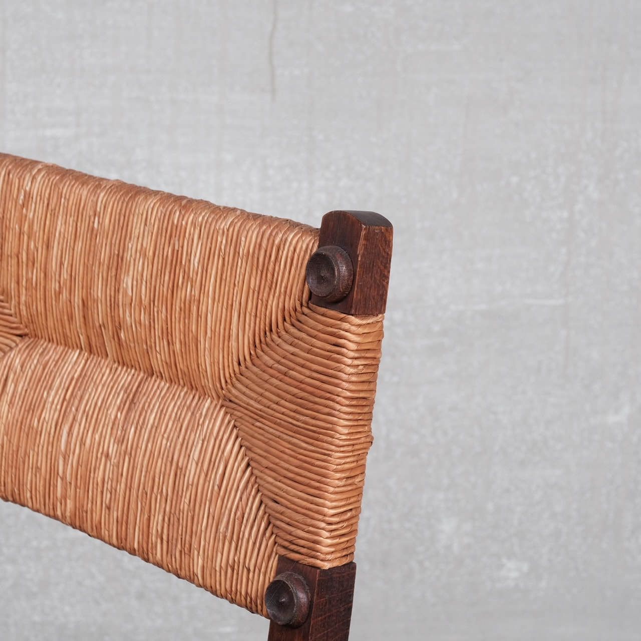 Pair Of Mid Century Oak And Rush French Armchairs photo vintage