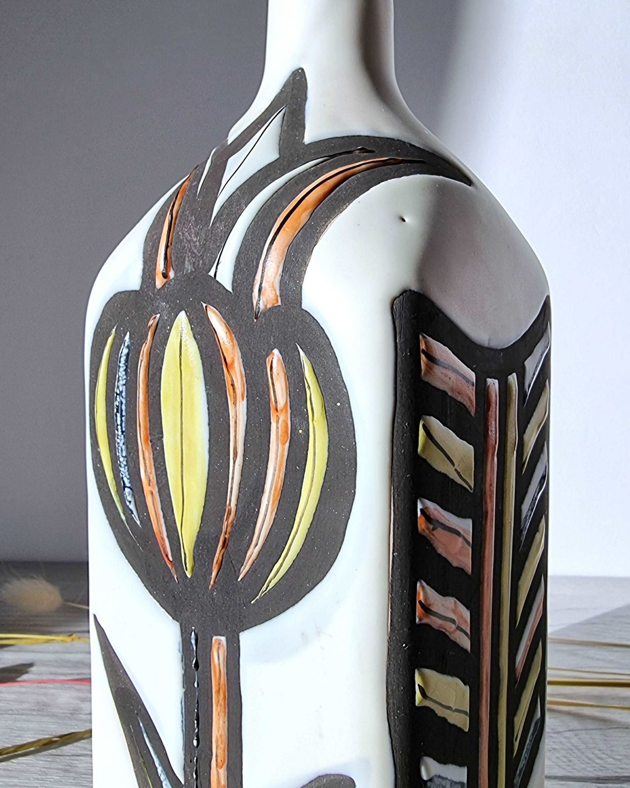 Roger Capron For Vallauris, Dipped White And Multicolour Glaze, Signed Sculptural Bottle Vase, 1950s photo Home Decor