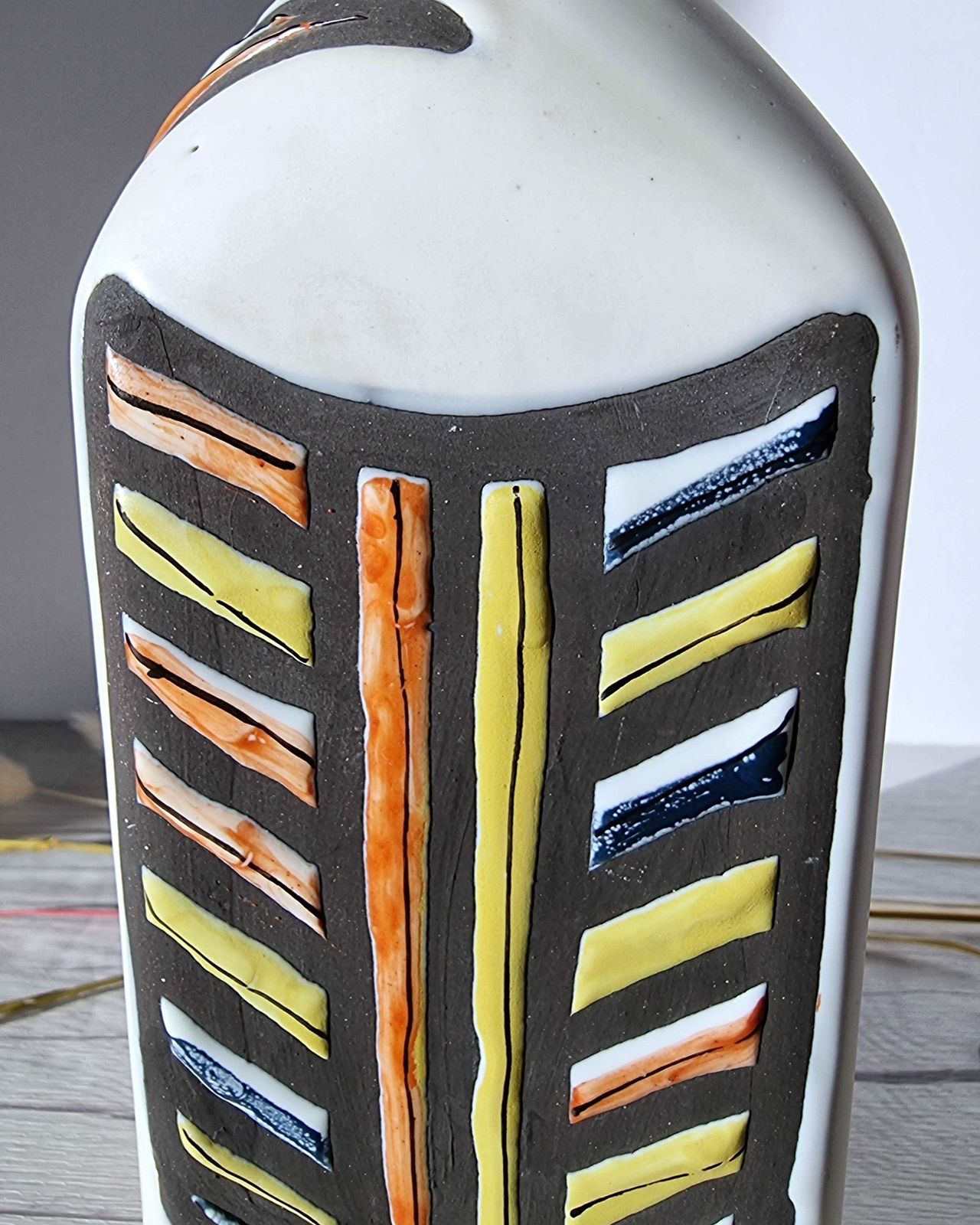 Roger Capron For Vallauris, Dipped White And Multicolour Glaze, Signed Sculptural Bottle Vase, 1950s photo vinterior