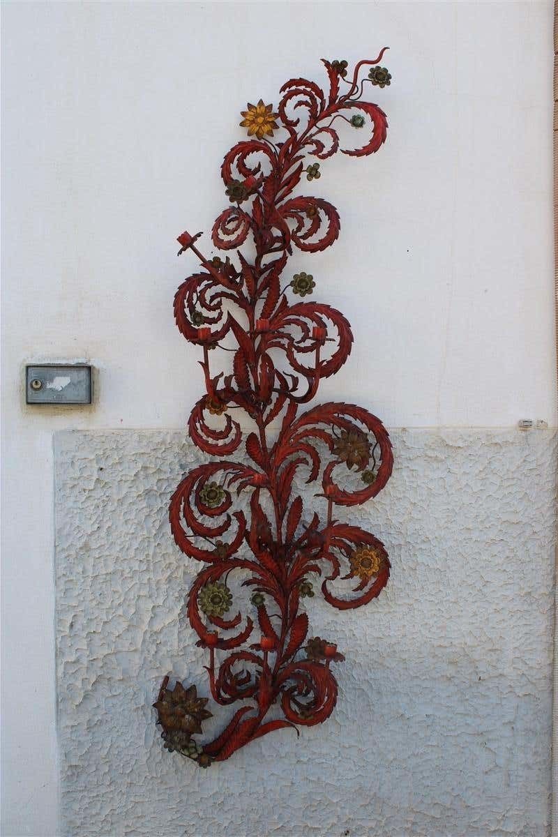 Large Decorative Floral Applique Of 1930 Italian In Red Lacquer With Flowers And photo furniture