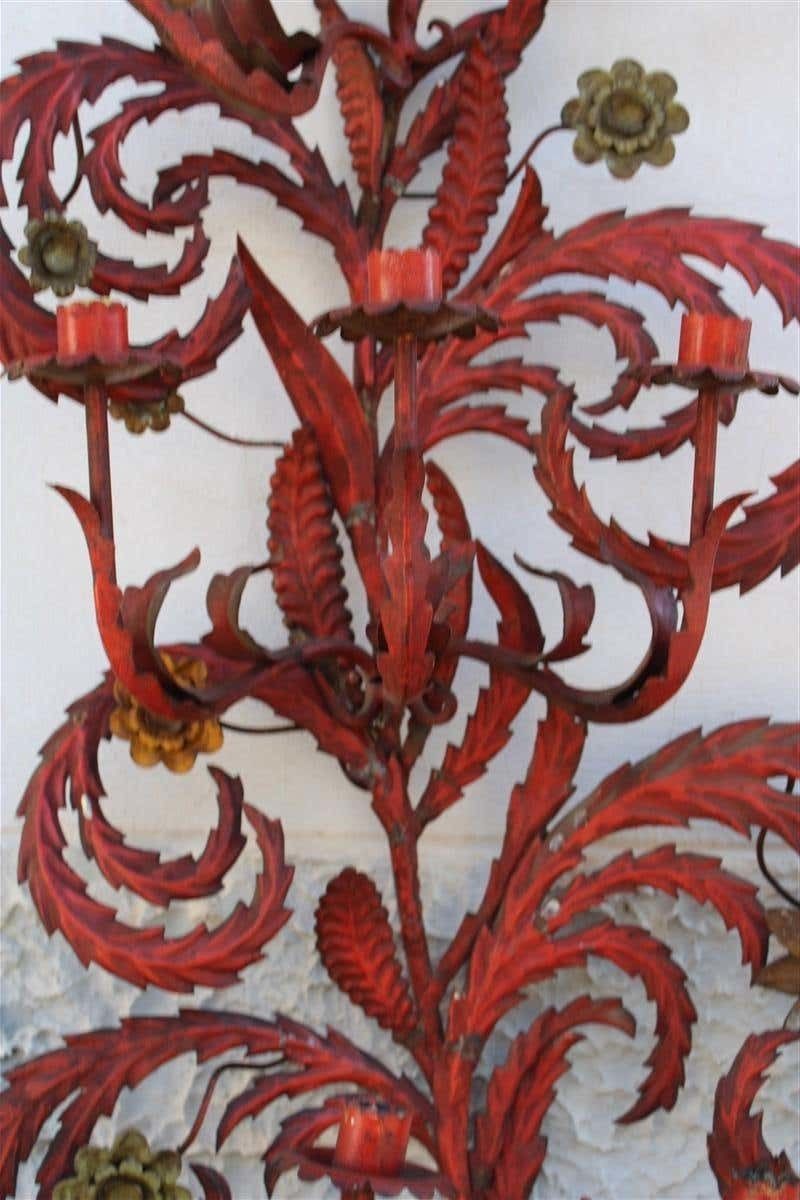 Large Decorative Floral Applique Of 1930 Italian In Red Lacquer With Flowers And photo Art