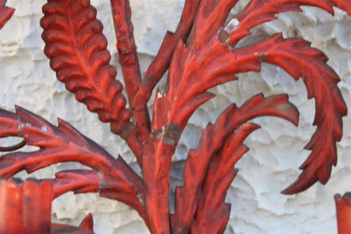 2553.0 Large Decorative Floral Applique Of 1930 Italian In Red Lacquer With Flowers And photo